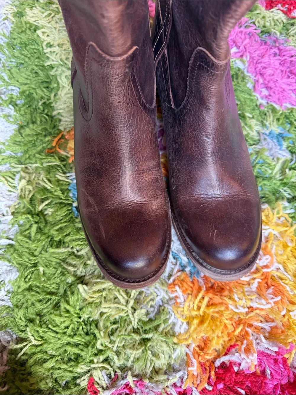 Anthropologie Cleo + Wolf Dark Brown Leather Mid-Calf Block Heel Boots - Picture 6 of 14